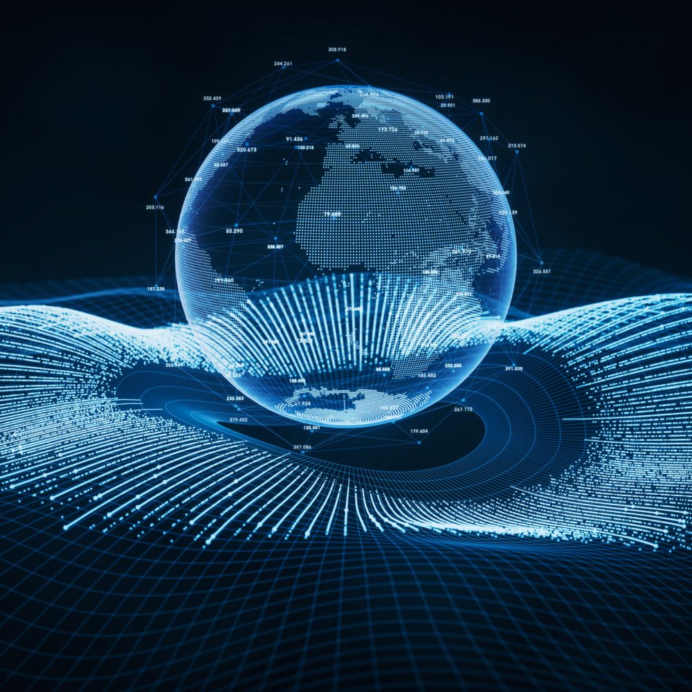 Coding digital planet with big data concept, 3d rendering. Computer digital drawing.